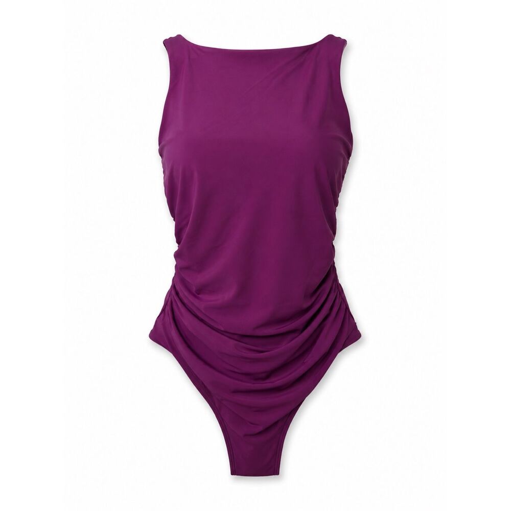 NWT Plum Ruched Tummy Control One Piece Swimsuit Medium